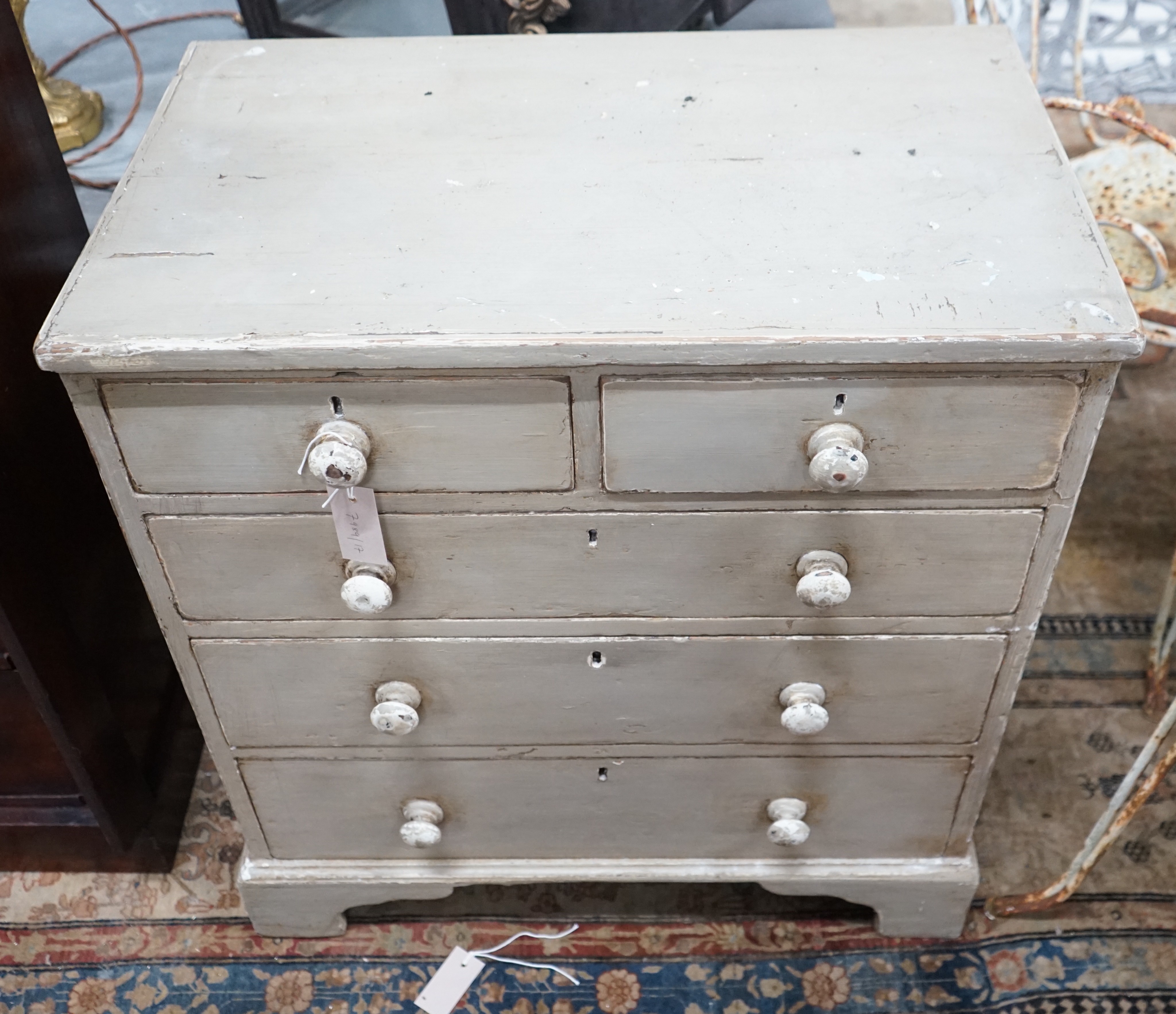 A small 19th century painted pine chest of drawers, width 70cm, depth 44cm, height 76cm